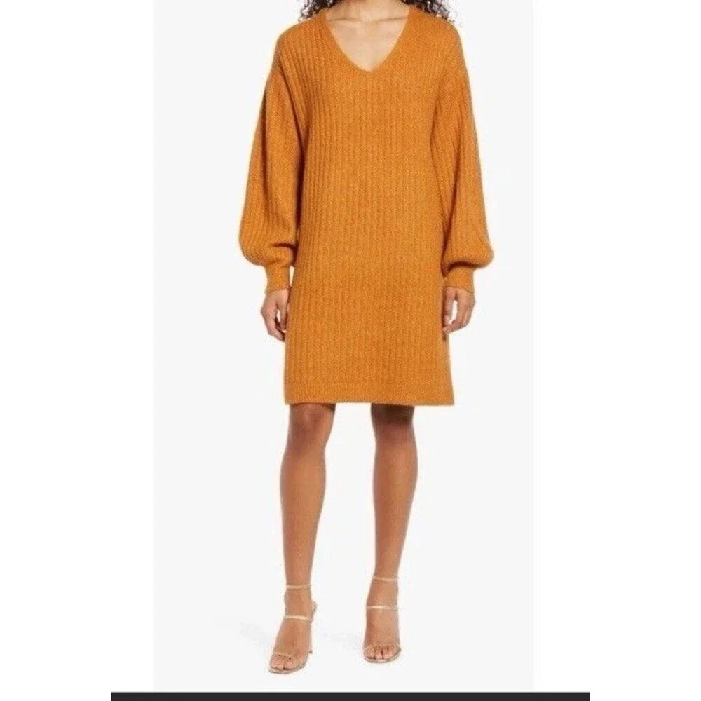 Rachel Parcell Wool Blend Balloon Sleeve Sweater Dress Size S Fall Pumpkin Spice - Picture 15 of 15